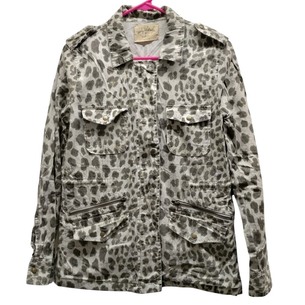 Lily Aldridge for Velvet Size Small Aziya Leopard Print Army Utility Zip Jacket